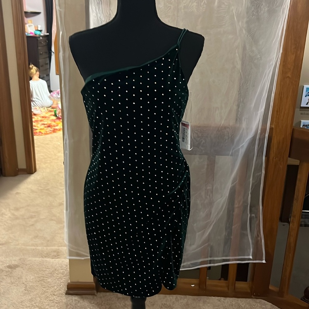 Green sparkly cocktail dress size large spaghetti strap